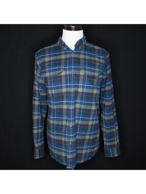 Men’s Fjallraven Singi Heavy Flannel Blue Yellow Plaid Regular Fit Shirt Sz XXL